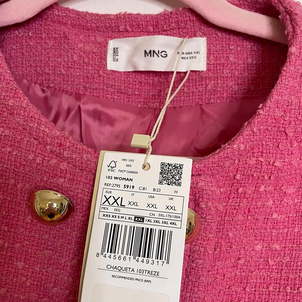 Mango Pink Double-Breasted Tweed Jacket - Picture 3 of 6